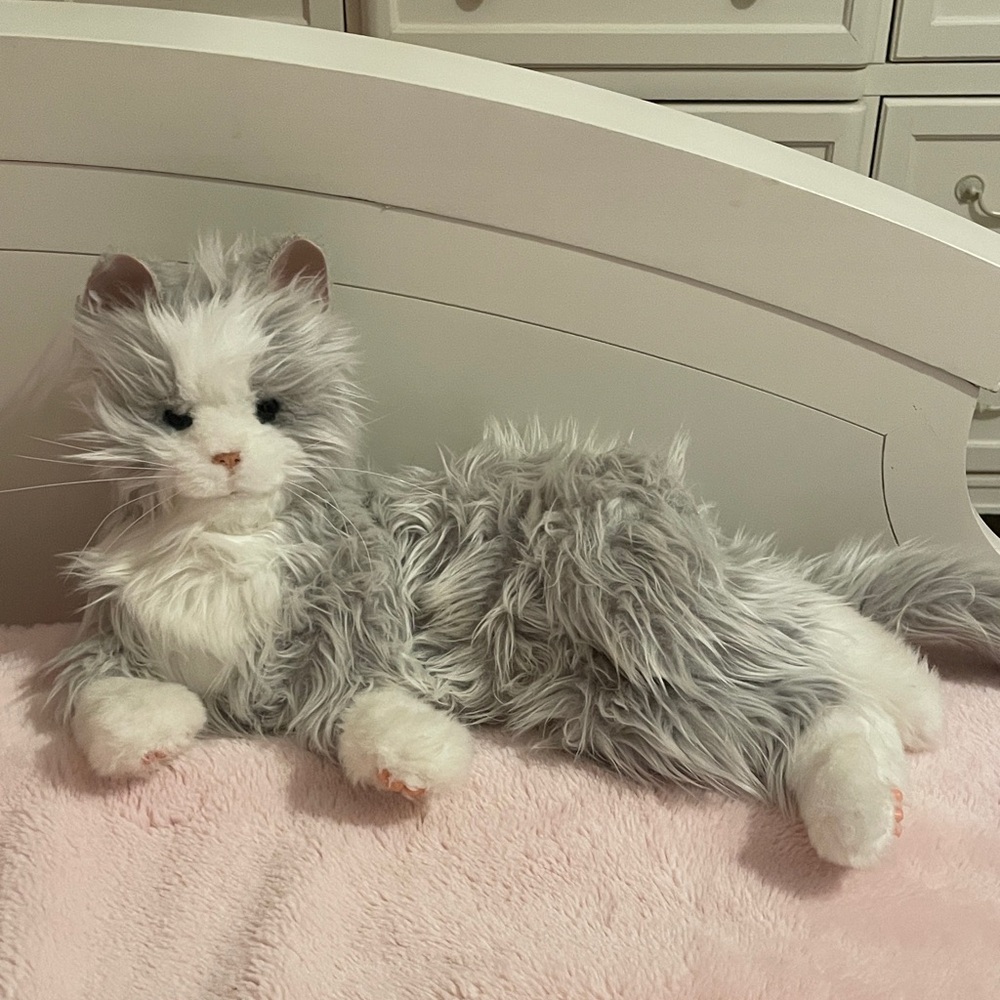Joy For All Companion Pet Cat Fluffy Gray and White Cat Plush